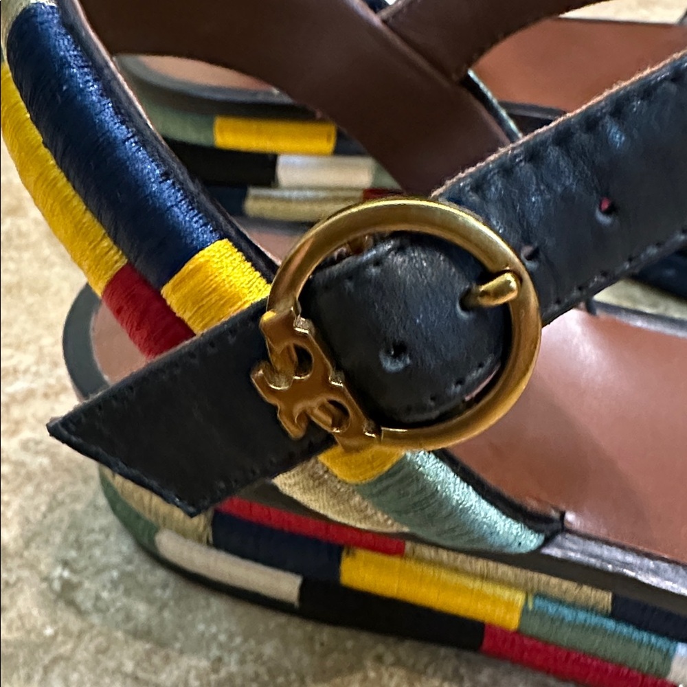 Tory Burch Colorful Platform Sandals with Black Straps - Picture 4 of 5